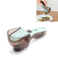 Adjustable plastic measuring spoon, teal handle with clear dosing cup, for baking