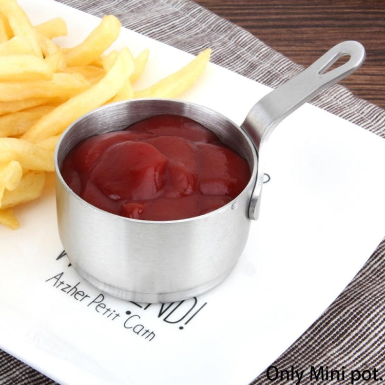 Stainless steel mini sauce pot with loop handle filled with red sauce