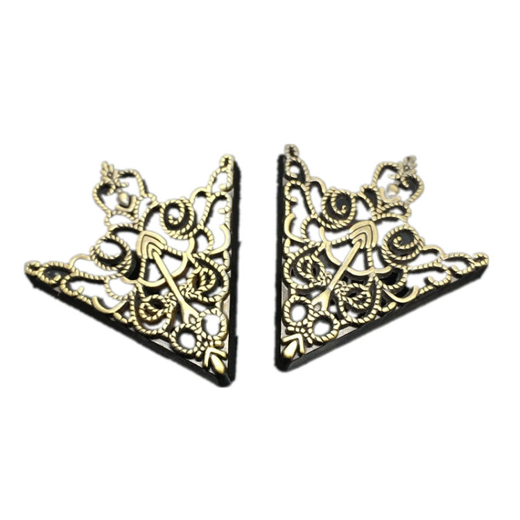 Antique gold triangular collar buckles with detailed filigree and small round holes