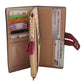 Long zip wallet open with card pockets, ID slot, and pink tassel zipper pull