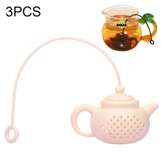 White silicone teapot-shaped tea infuser with long loop for lifting