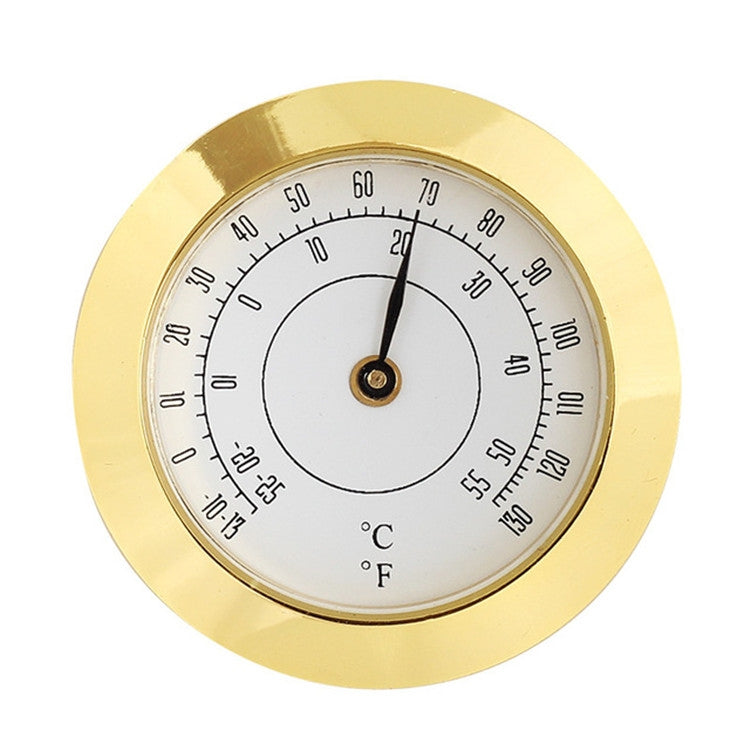 Gold 38mm analog hygrometer dial with temperature (°C/°F) scale and pointer