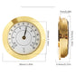 Gold 38mm analog hygrometer with labeled dimensions and slim side profile