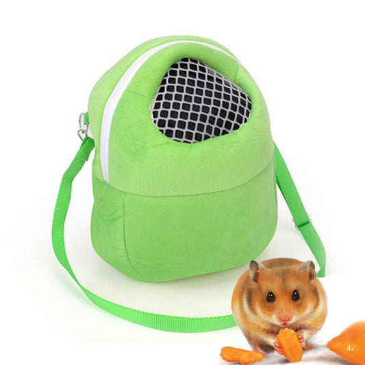 Small green pet carrier bag with round mesh ventilation opening and shoulder strap