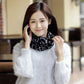 Women’s letter-print turban cap, black with white letters, with matching neck scarf