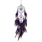 Purple and black feather dream catcher wall hanging with two round beaded hoops