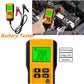 AE300 12V battery tester held in hand with red and black clamp leads