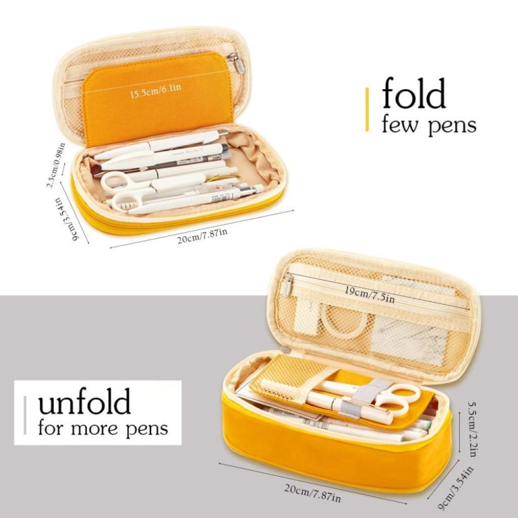Zip mesh pencil case with folded organizer, holding pens, pencils, and markers