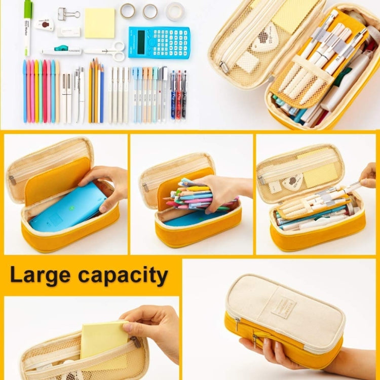 Large-capacity pencil case with mesh window, packed with colorful pens and tools