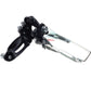 Front derailleur with black cable stop and silver mounting arm