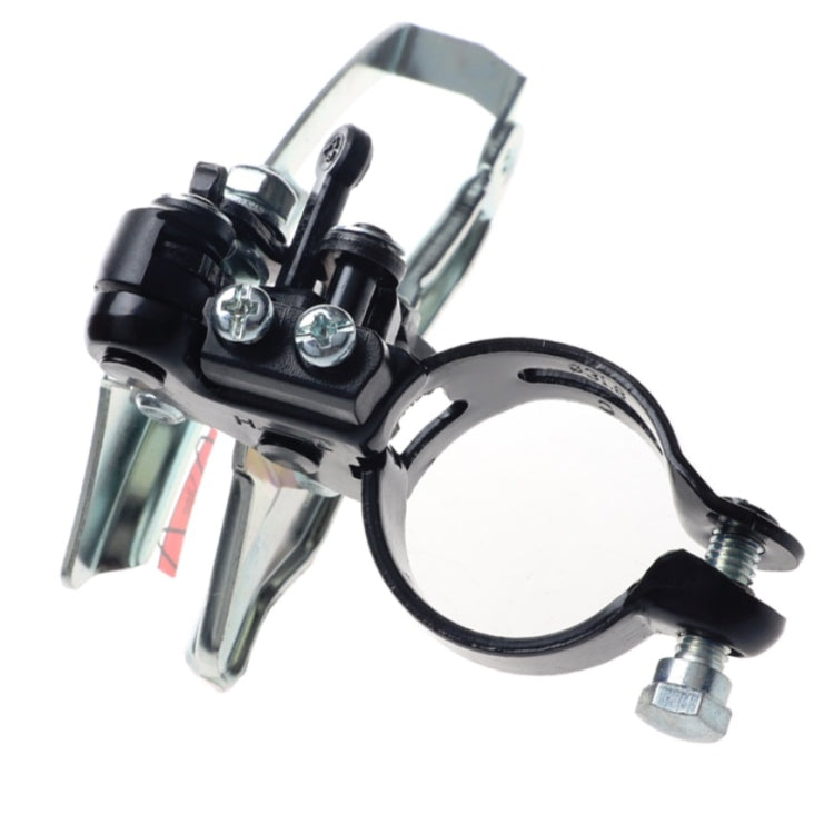Front derailleur clamp with black band, silver brackets, and adjustment screws