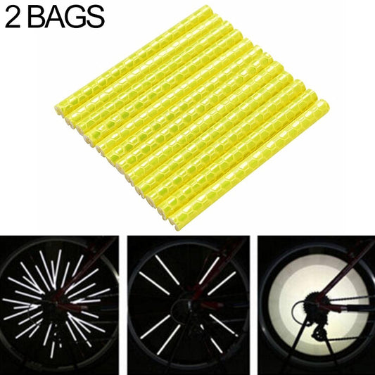 Yellow bicycle spoke light reflector strip tubes, 2-pack