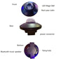 LED magic ball projector light diagram showing front, rear, bottom, and power connector