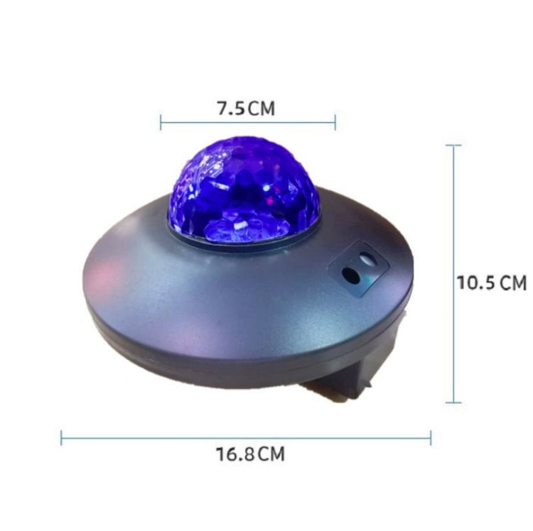 LED magic ball projector light with blue crystal dome and size measurements (7.5 cm, 10.5 cm)