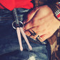 Mini drumstick keychain with two beech wood sticks and silver round ring