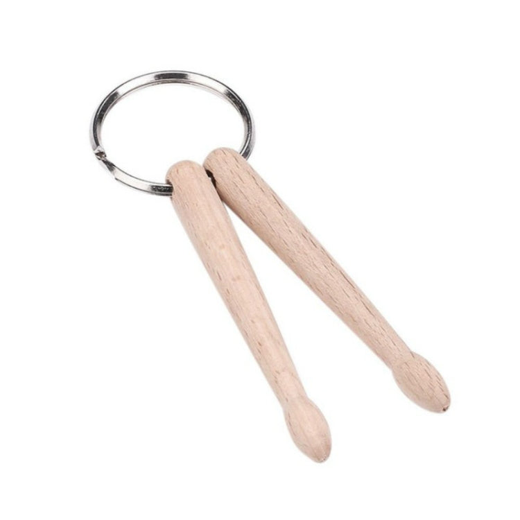 Double mini drumstick keychain with two beech wood sticks and silver round ring