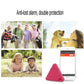 Pink triangular Bluetooth locator tag with a keychain-style hole