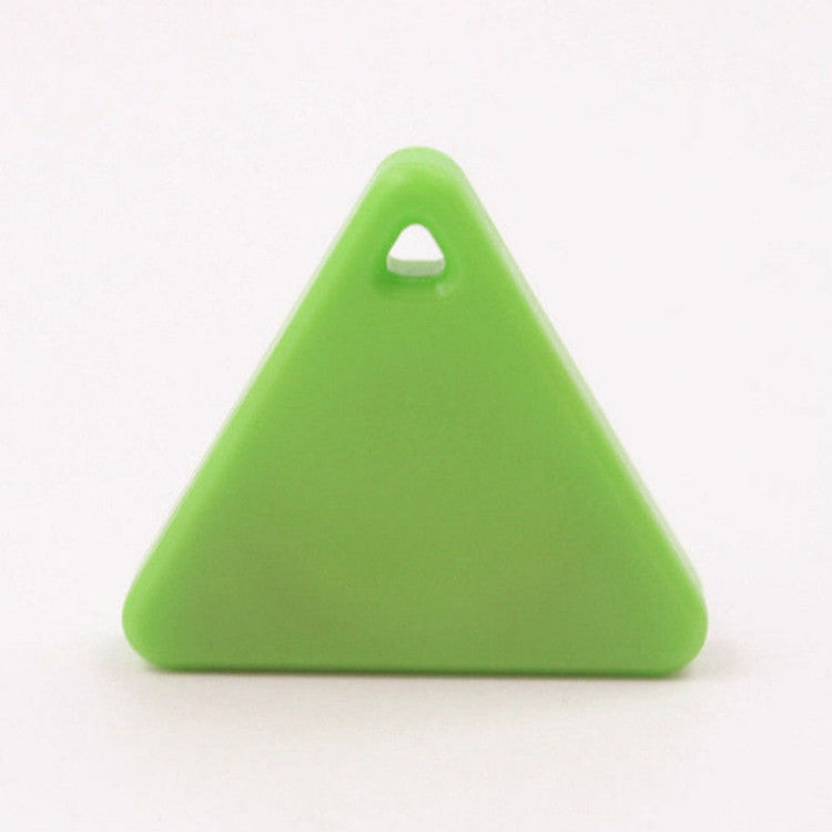 Green triangular Bluetooth locator tag with a keychain-style hole