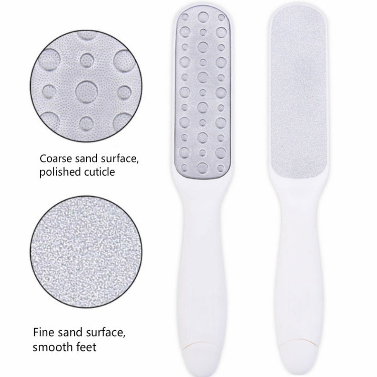 Dermabrasion foot grinding tool, double-sided stone with white handle, textured surface