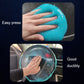 Sky blue cleaning gel sticker pressed on steering wheel glass display