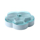 Flower-shaped snack storage box with transparent lid and inner dividers, blue-gray base