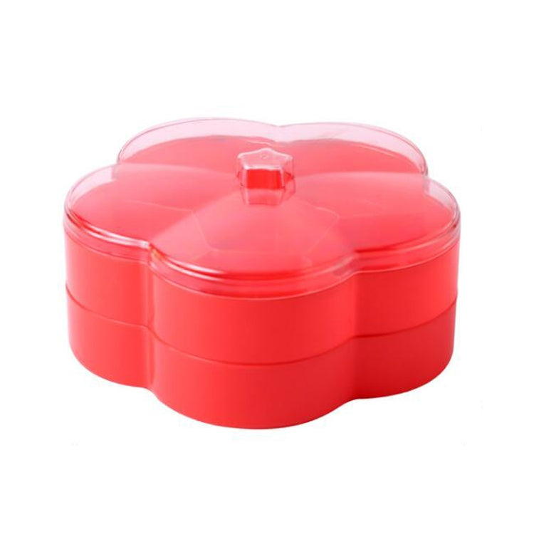 Flower-shaped transparent snack storage box with hinged lid, red