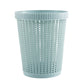 Removable plastic trash bin with lid, light blue woven pattern