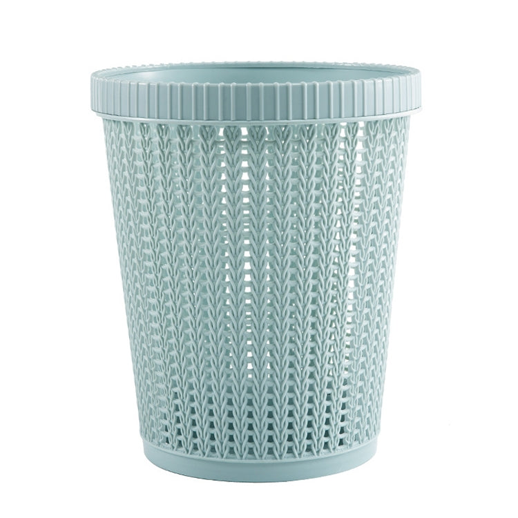 Removable plastic trash bin with lid, light blue woven pattern