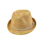 Multicolor striped straw topee hat with wide curved brim and soft band