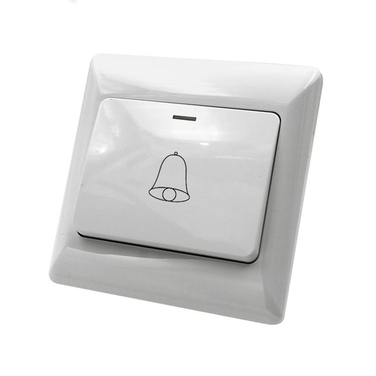 Concealed wired doorbell switch button in white wall plate, bell icon
