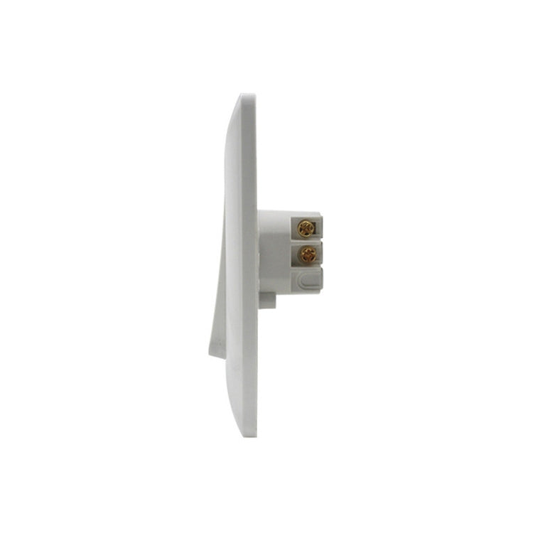 Side view of concealed wired doorbell switch showing terminal block, white