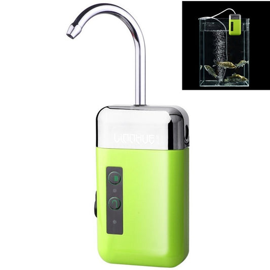 Portable water pump aerator with gooseneck tube, lime green body and gray top