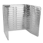 Folding stainless steel cooktop oil shield with louvered panels, hinged design