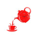 Red teapot-shaped acrylic wall clock with cup design, black clock face, red hands