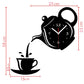 Black teapot-shaped acrylic wall clock with cup decal, dot markers, red hands