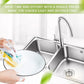 Stainless steel soap dispenser design with silver top and clear tank; blue liquid visible