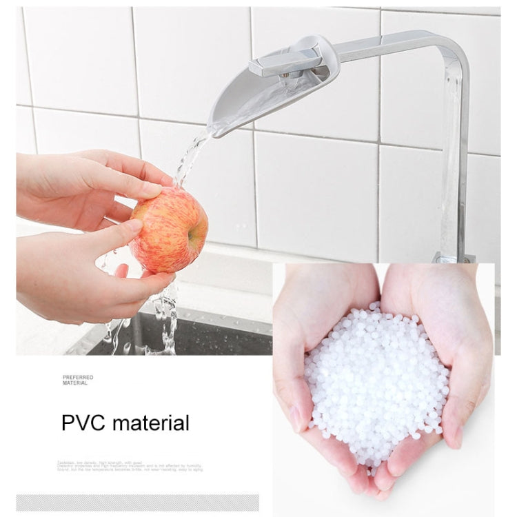 Orange toddler faucet extender with water flow through angled splash spout