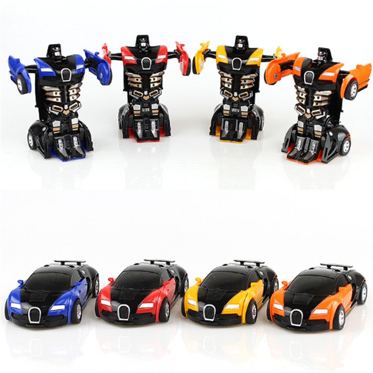 Multi-color transforming toy car lineup: robot figures with blue, red, yellow, orange cars
