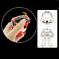 Red transforming toy car with hand pressing part; diagram card shows robot pose