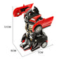 Red transforming toy car with black robot and red sports car, angled full view