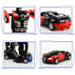Transforming toy car step set showing black robot with red and blue car parts
