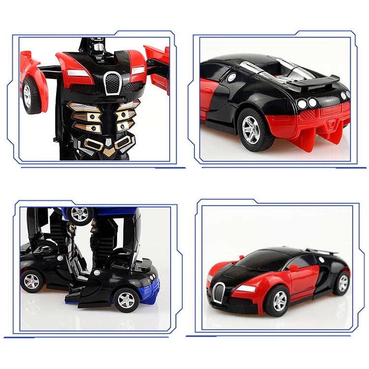 Transforming toy car step set showing black robot with red and blue car parts