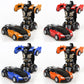 Color variety transforming toy cars: orange, red, blue, and yellow with black robot