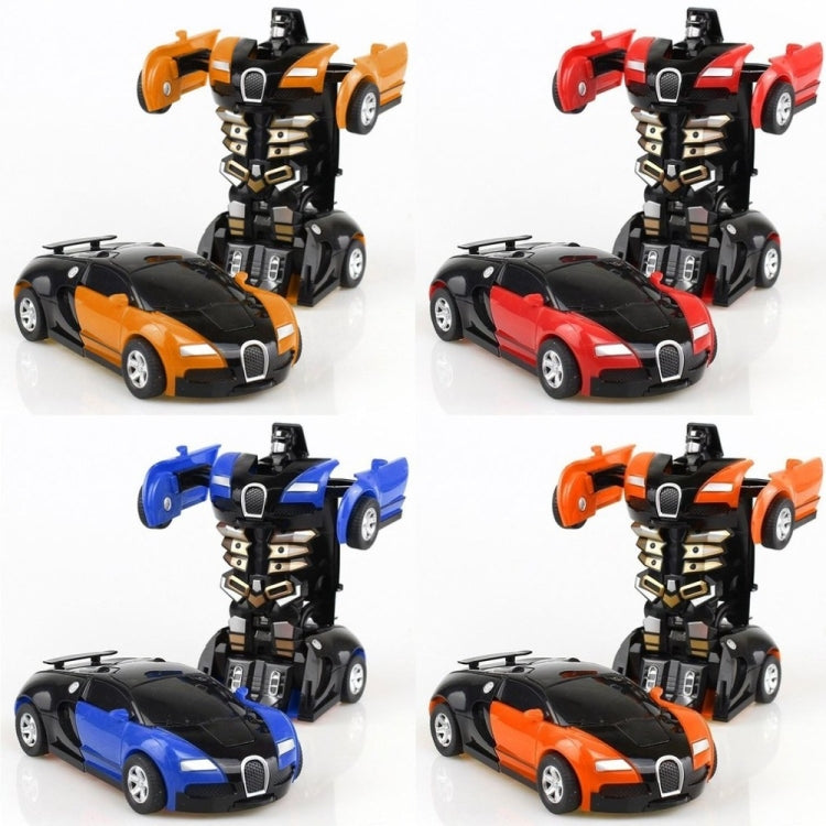Color variety transforming toy cars: orange, red, blue, and yellow with black robot