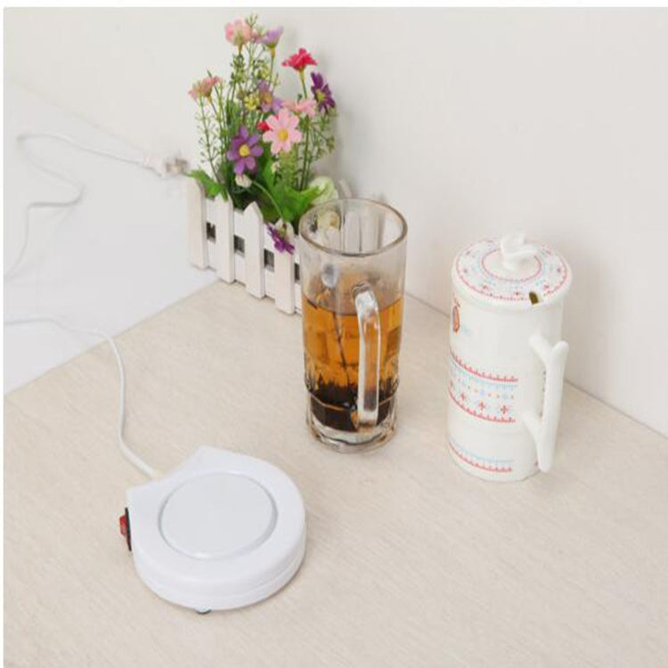 White electric mug warmer base with round recessed heating pad top