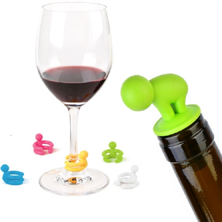 Cartoon silicone spiral wine stoppers set, green stopper figure and assorted colored pieces