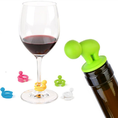 Cartoon silicone spiral wine stoppers set, green stopper figure and assorted colored pieces