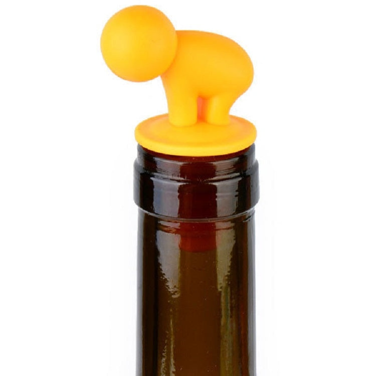Orange cartoon silicone spiral wine stopper with round base, shown on bottle