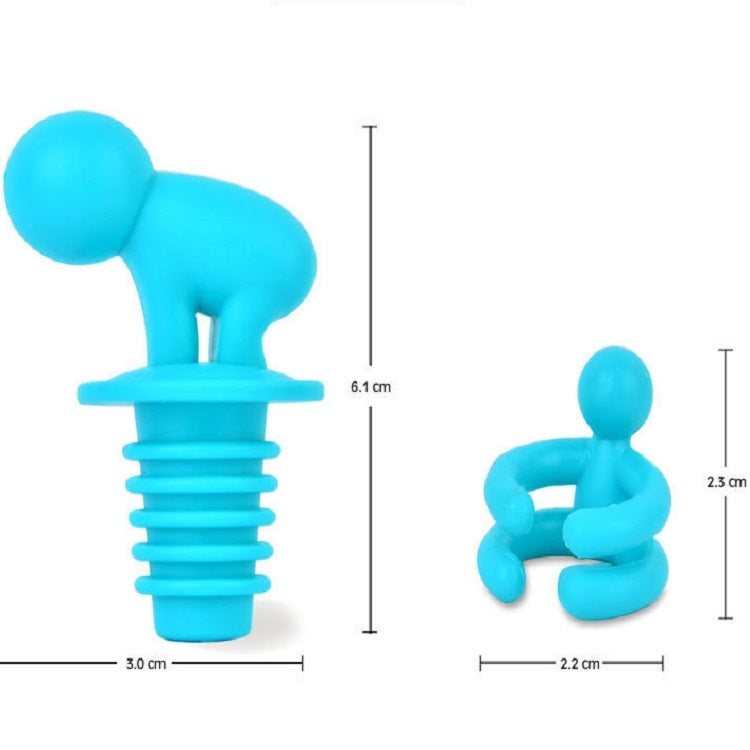 Blue cartoon silicone spiral wine stopper with clear measurements diagram
