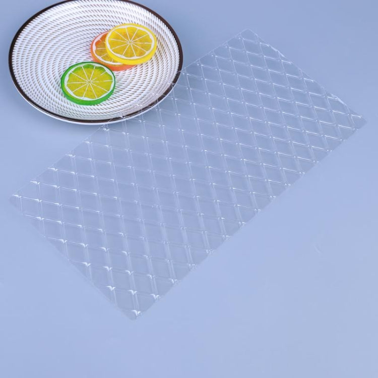 Clear plaid-pattern fondant texture mold sheet with raised square grid lines